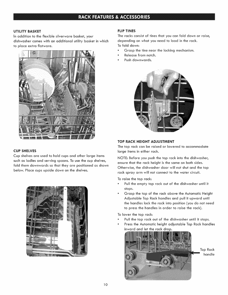 Rack features & accessories, Rack features, And accessories 0 | Kenmore 630.1395 User Manual | Page 10 / 21