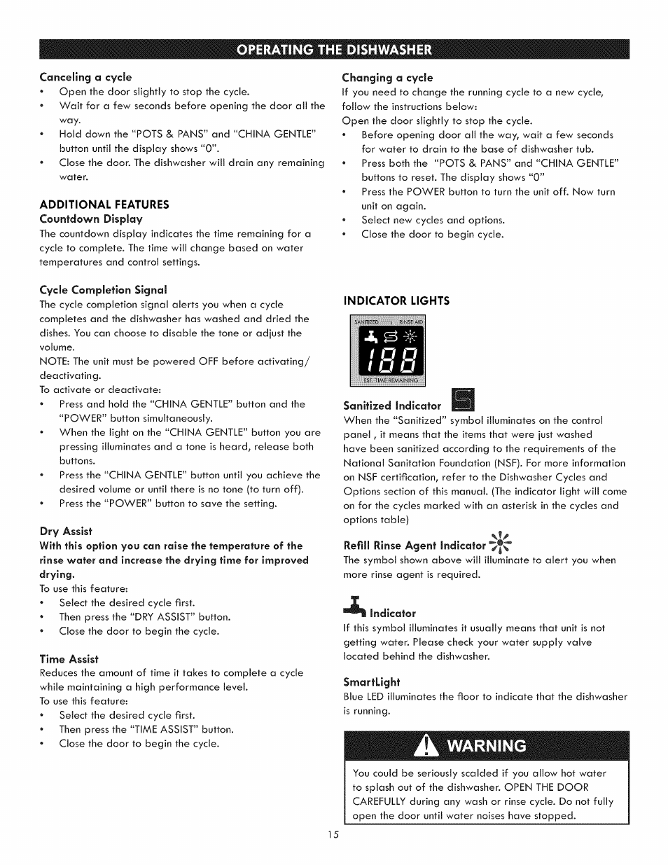 Operating the dishwasher, A warning, Loading the dishwasher | Warning | Kenmore 630.1395 User Manual | Page 15 / 21
