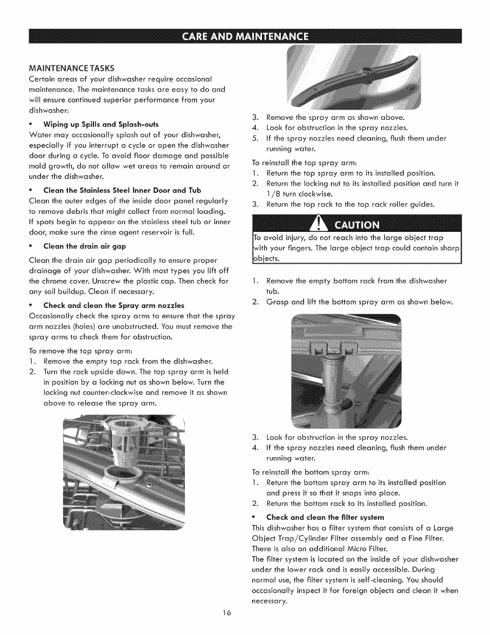 Care and maintenance, Caution, Care and maintenance -17 | Kenmore 630.1395 User Manual | Page 16 / 21