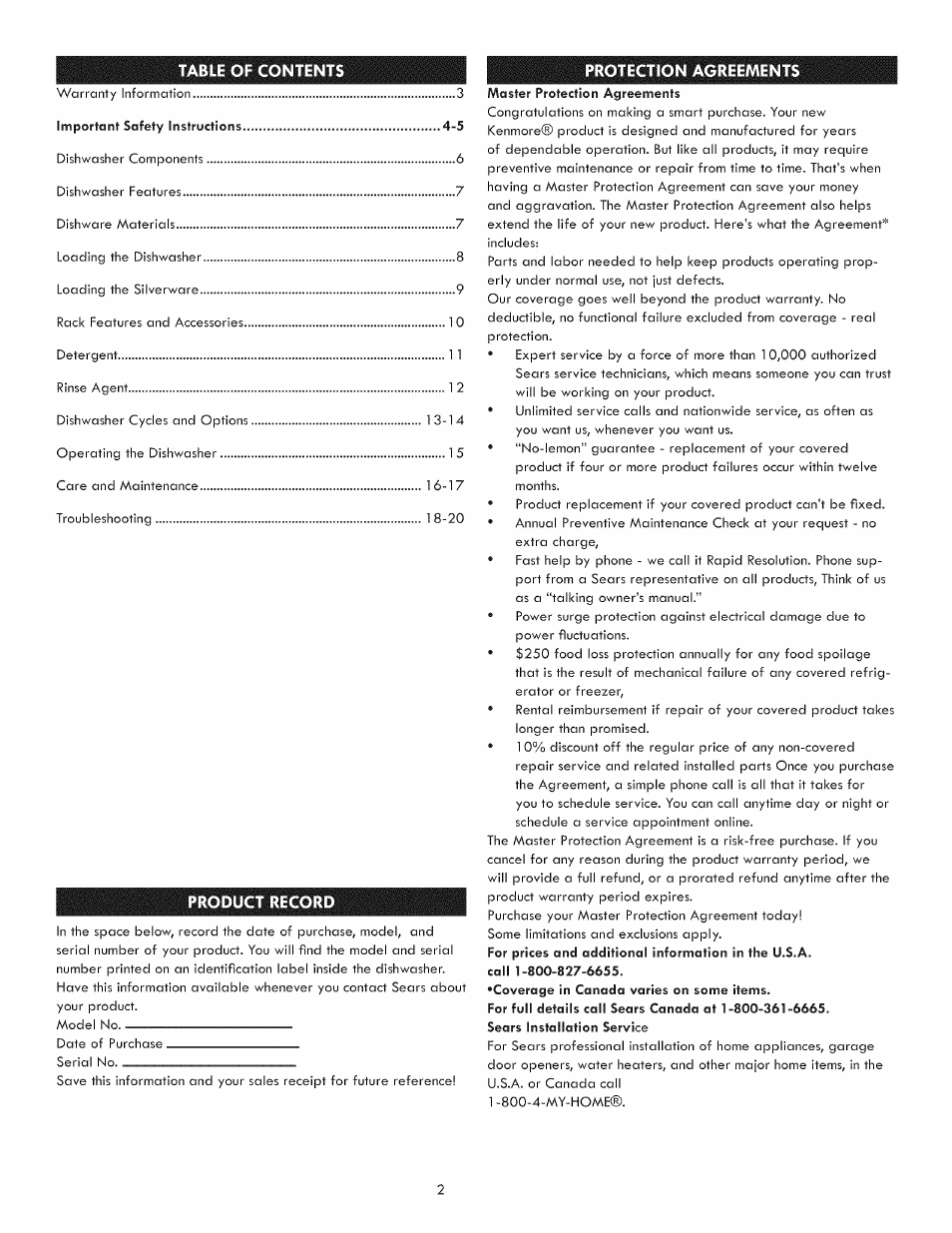 Kenmore 630.1395 User Manual | Page 2 / 21