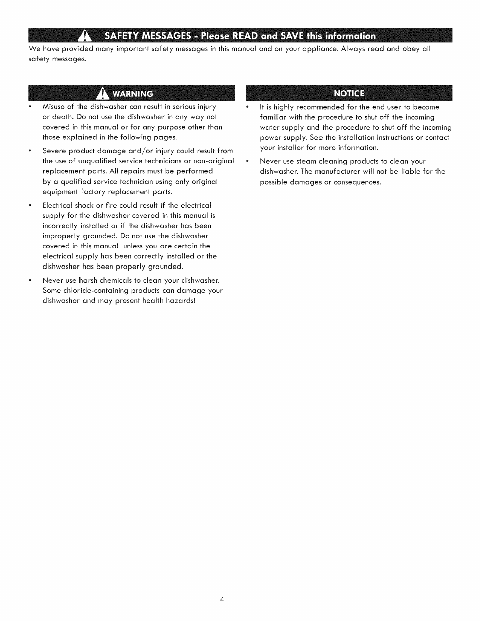 Warning | Kenmore 630.1395 User Manual | Page 4 / 21