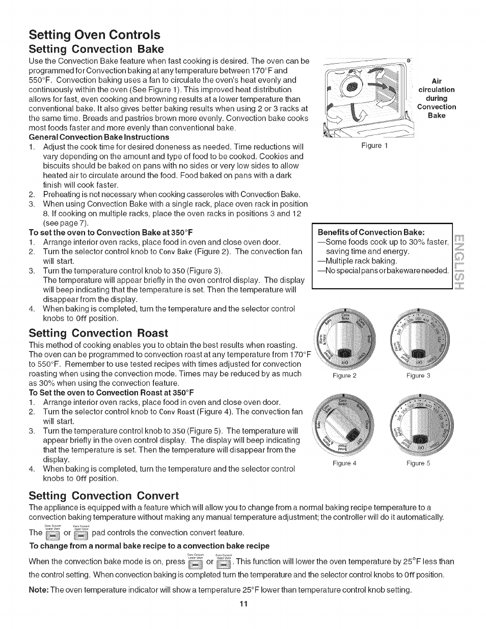 Li^h, Setting oven controls, Setting convection bake | Setting convection roast, Setting convection convert, I j - ' i | Kenmore HORNO 790.42003 User Manual | Page 11 / 20