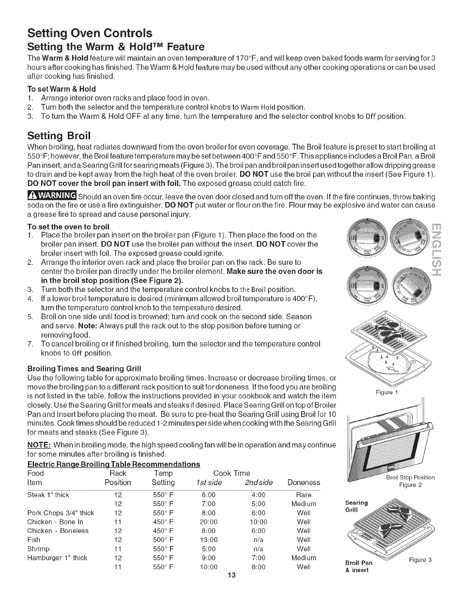 Setting oven controls, Setting the warm & feature, Setting broil | Kenmore HORNO 790.42003 User Manual | Page 13 / 20