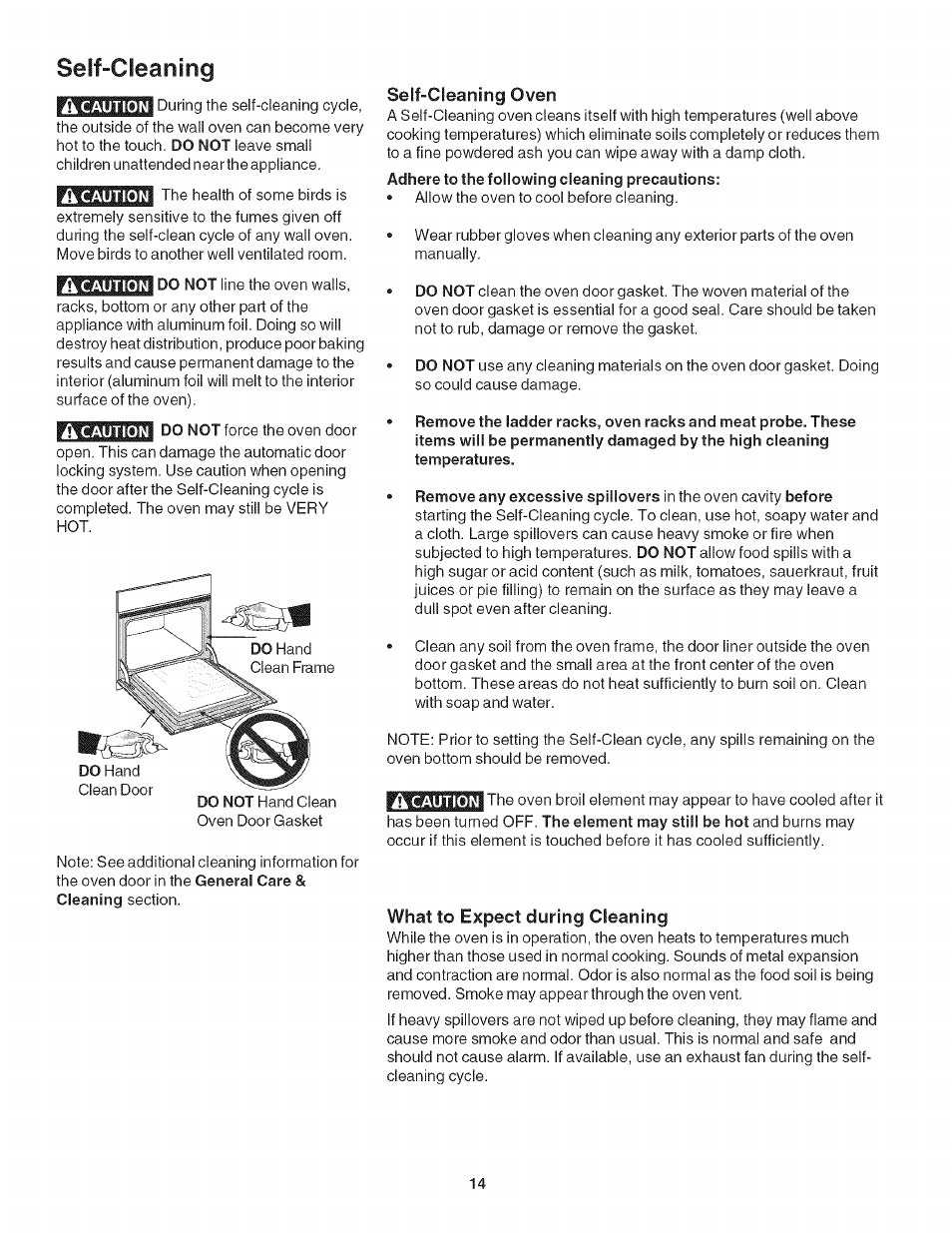 Self-cleaning oven, What to expect during cleaning, Seif-cleaning | Kenmore HORNO 790.42003 User Manual | Page 14 / 20