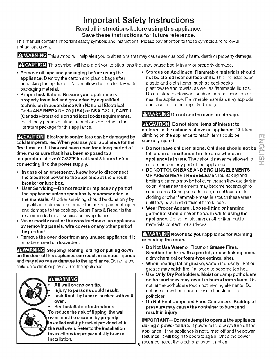 Important safety instructions, Save these instructions for future reference, Read all instructions before using this appliance | Kenmore HORNO 790.42003 User Manual | Page 3 / 20