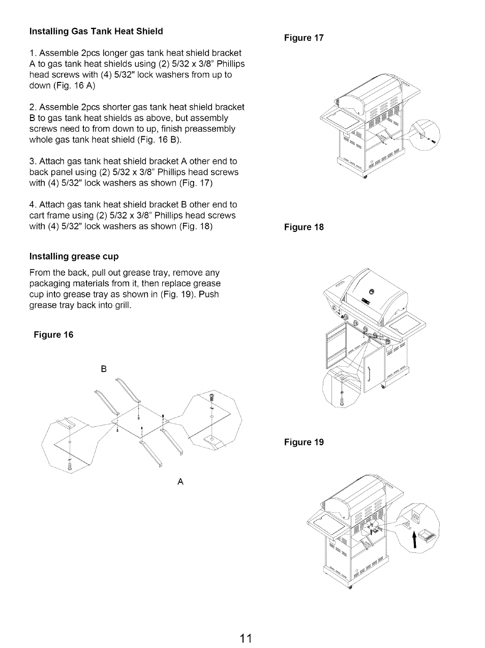 Installing gas tank heat shield, Installing grease cup, Figure 19 | Kenmore 122.16641900 User Manual | Page 11 / 19