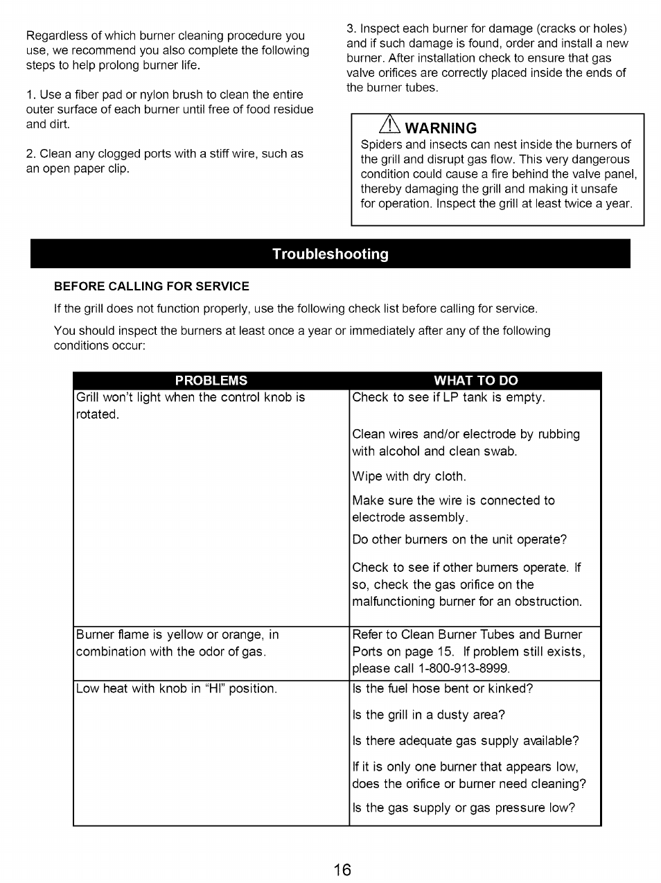 Troubleshooting, Before calling for service, What to do | Kenmore 122.16641900 User Manual | Page 16 / 19