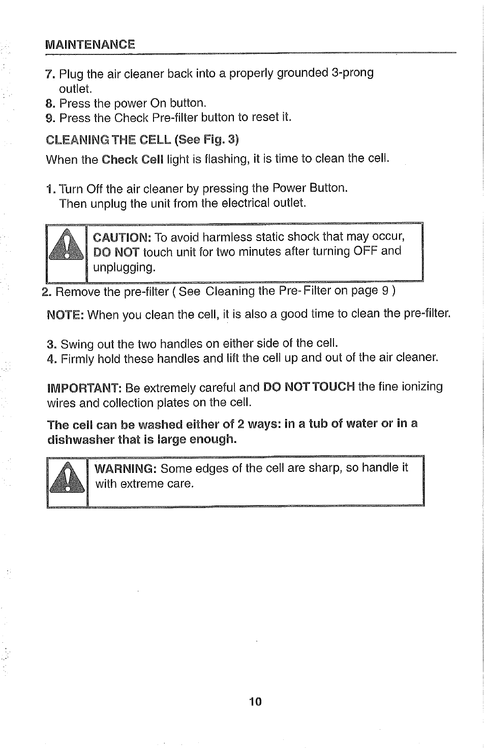 Cleaning the cell (see fig. 3) | Kenmore 437.85264 User Manual | Page 10 / 15