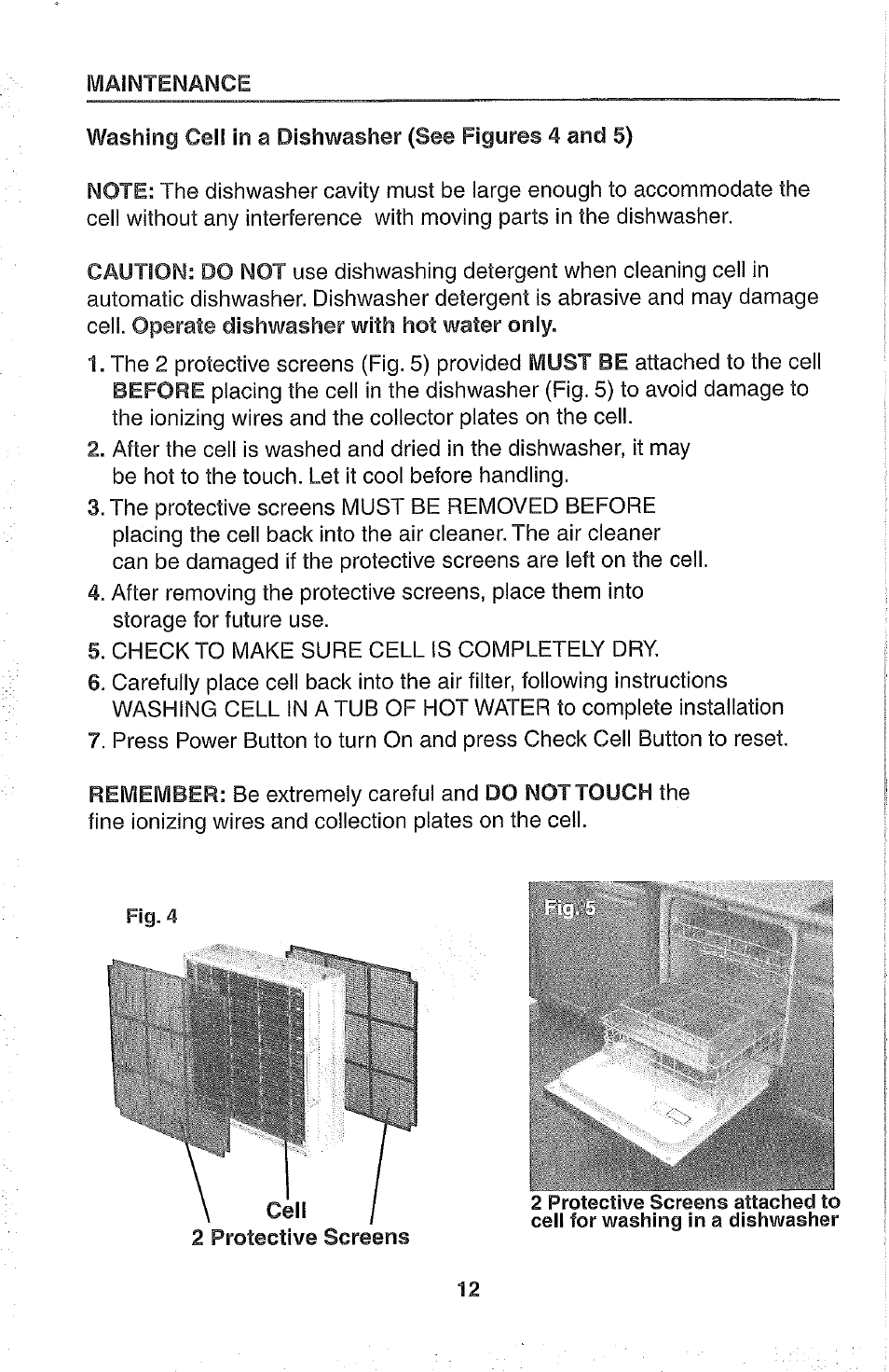 Washing cell in a dishwasher (see figures 4 and 5), Cell 2 protective screens | Kenmore 437.85264 User Manual | Page 12 / 15