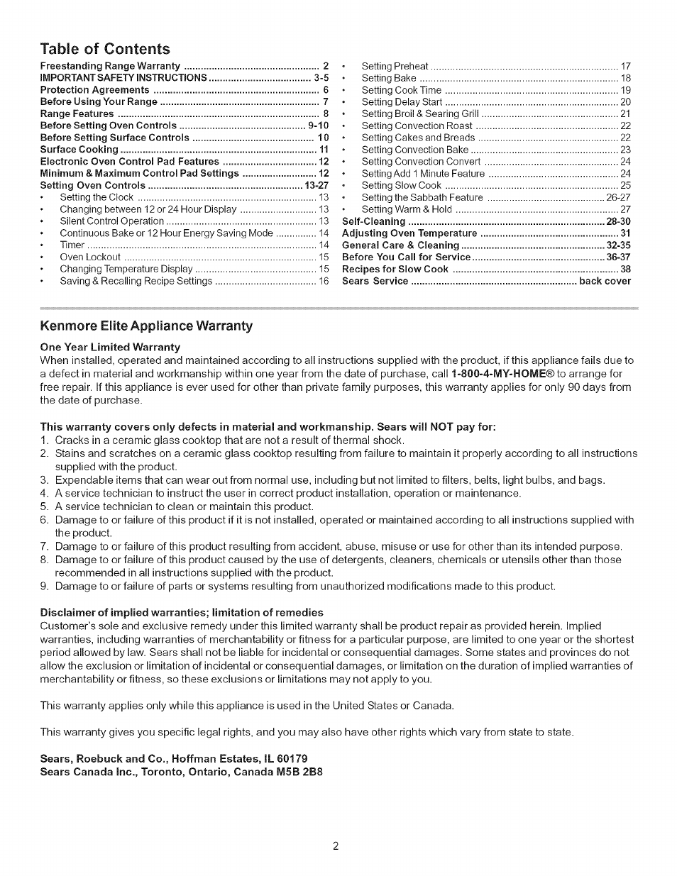 Kenmore ELITE 790.7943 User Manual | Page 2 / 40