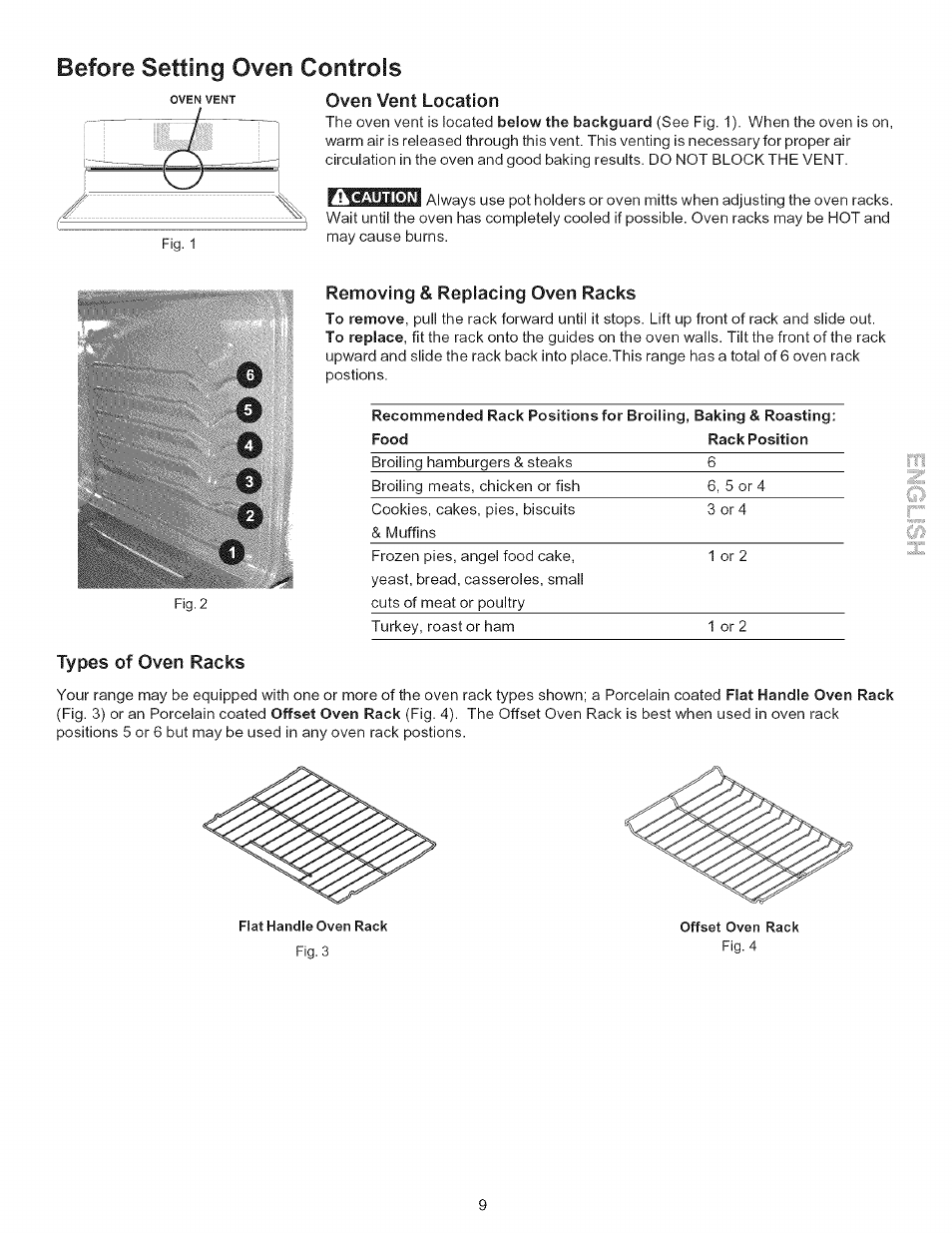 Sishi, Removing & replacing oven racks, Types of oven racks | Before setting oven controls, Oven vent location | Kenmore ELITE 790.7943 User Manual | Page 9 / 40
