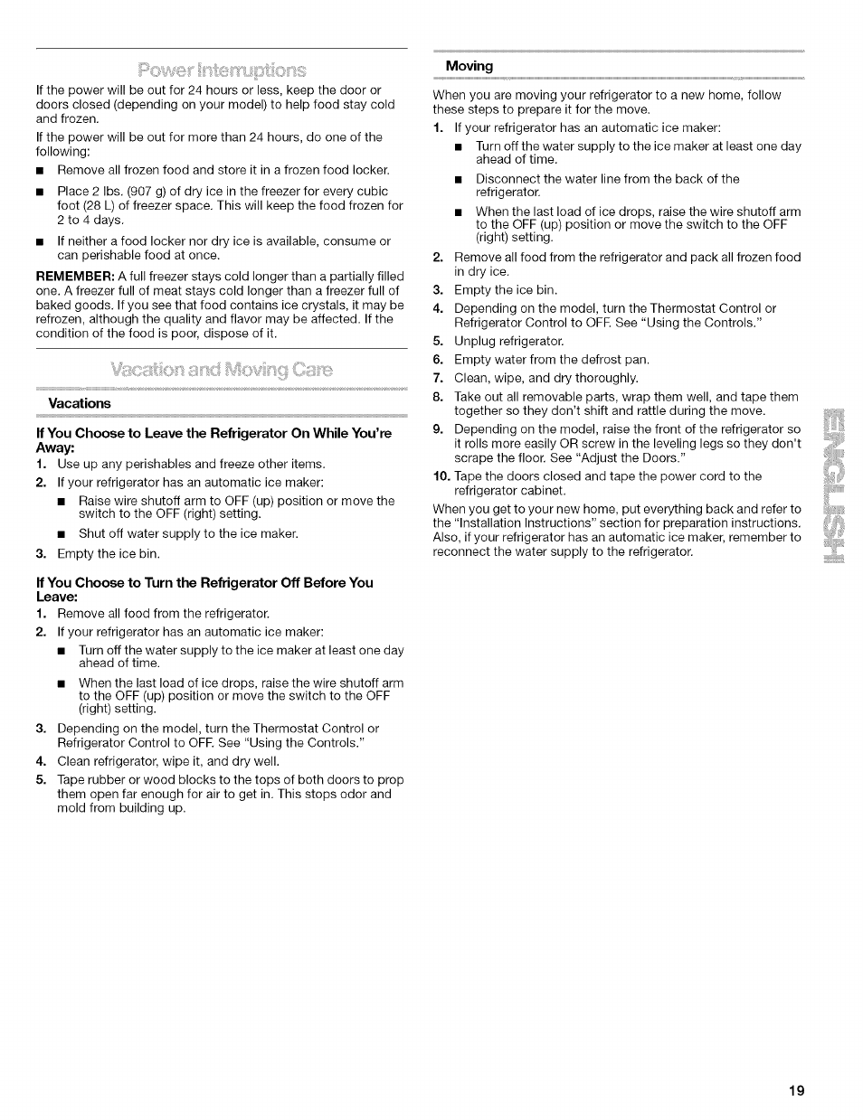 Vacations, Moving, Mid mkfmm cms | Ilsc:«ycfr'i | Kenmore 2305761A User Manual | Page 19 / 76