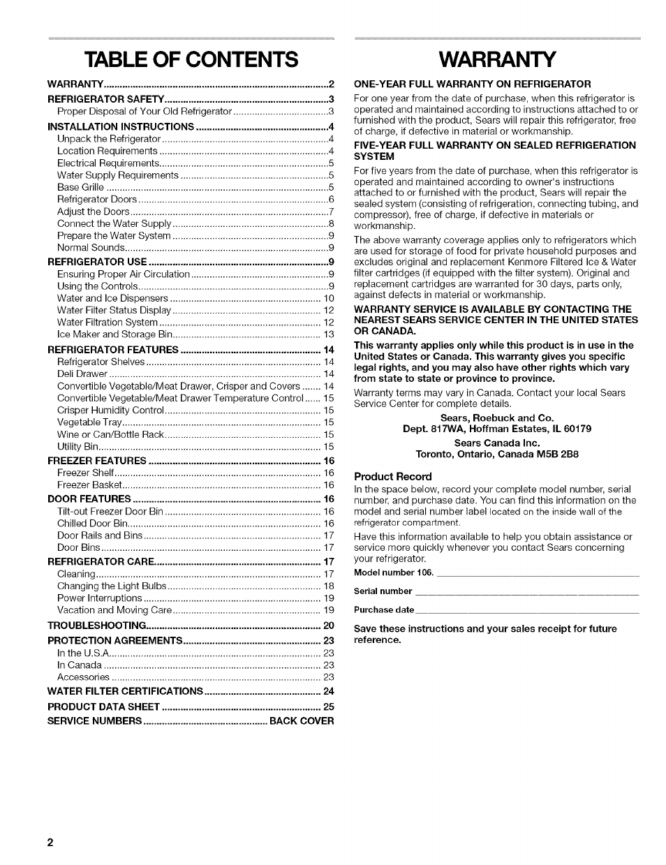 Kenmore 2305761A User Manual | Page 2 / 76