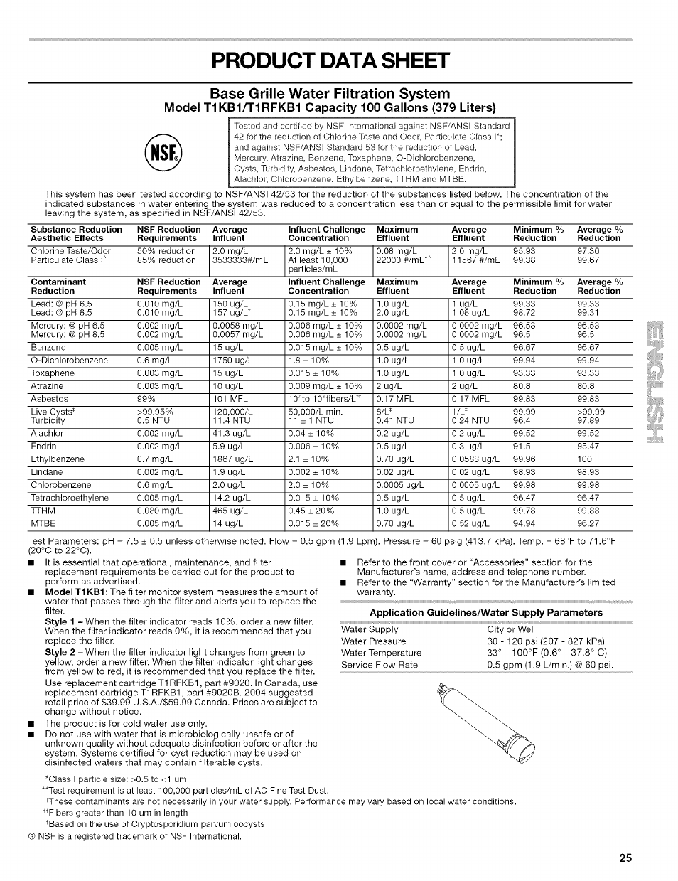 Product data sheet, Base grille water filtration system | Kenmore 2305761A User Manual | Page 25 / 76