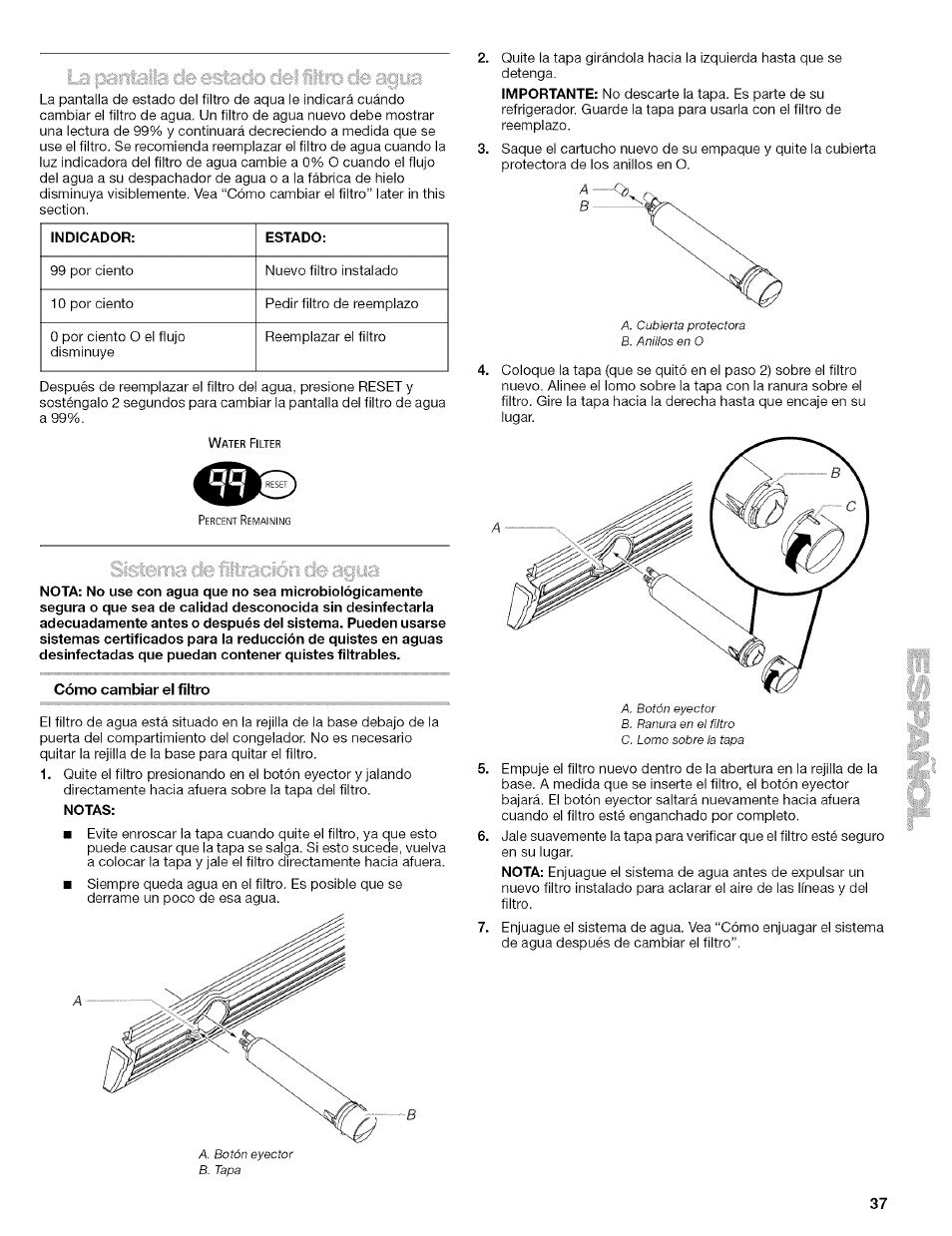 Cómo cambiar el filtro | Kenmore 2305761A User Manual | Page 37 / 76