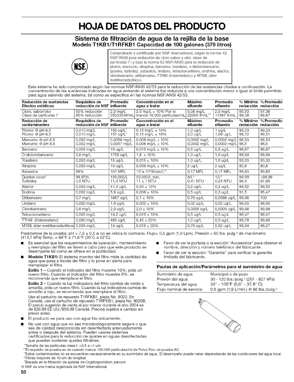 Hoja de datos del producto | Kenmore 2305761A User Manual | Page 50 / 76