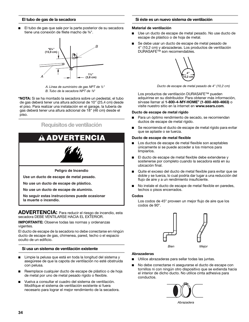 Requisitos de ventilación, Advertencia | Kenmore ELITE HE3 110.9787 User Manual | Page 34 / 52