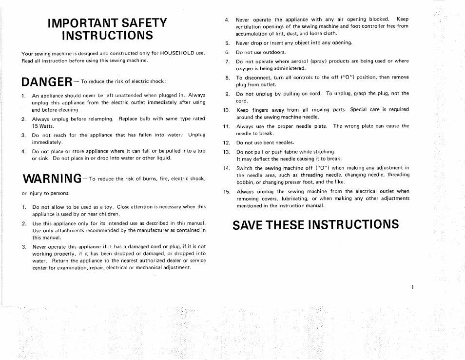 Important safety instructions, Warning, Save these instructions | Danger | Kenmore 385.11607 User Manual | Page 3 / 46