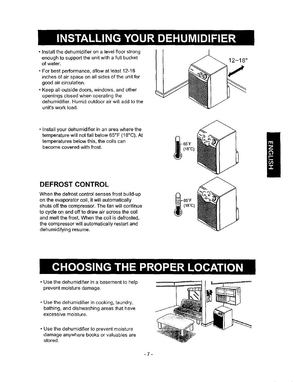 Defrost control, Installing your dehumidifier, Choosing the proper location | Kenmore 580.513 User Manual | Page 7 / 13