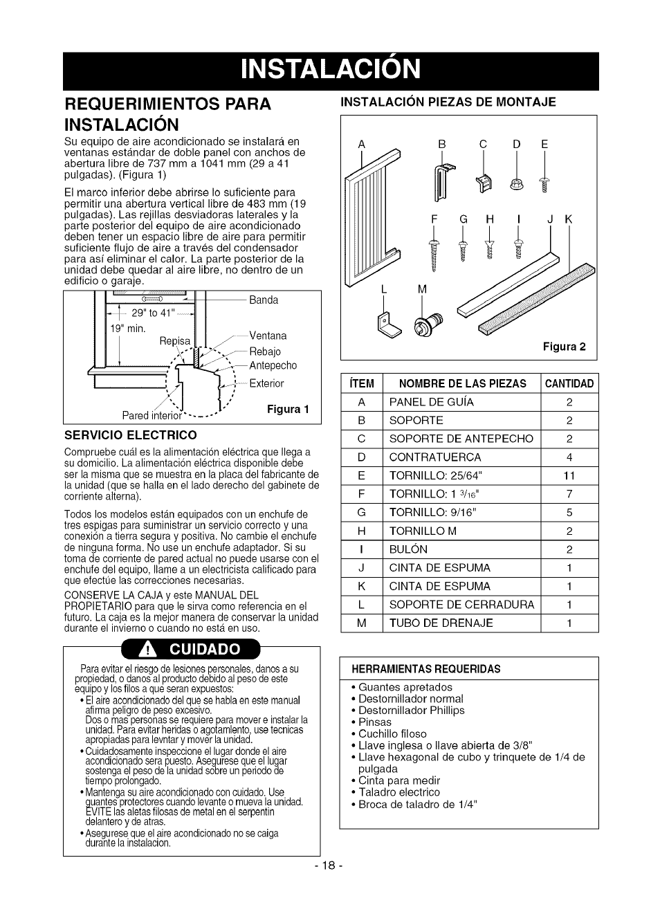 Requerimientos para instalación, A cuidado, Instalacion | Kenmore 580.75281 User Manual | Page 18 / 32