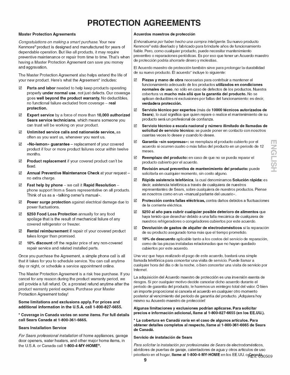 Protection agreeivients | Kenmore 790.4918 User Manual | Page 9 / 10