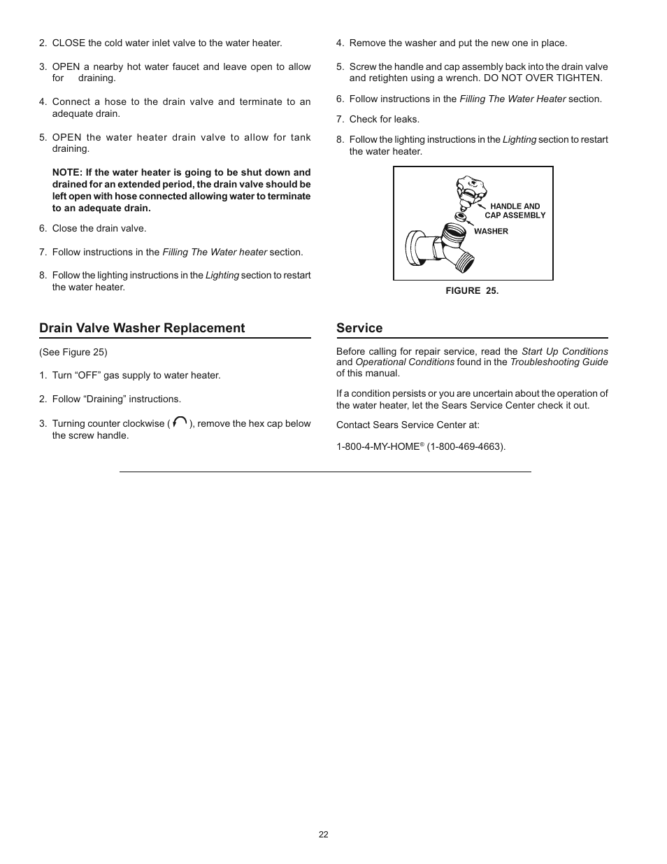 Service, Drain valve washer replacement | Kenmore 153.33453 User Manual | Page 22 / 32