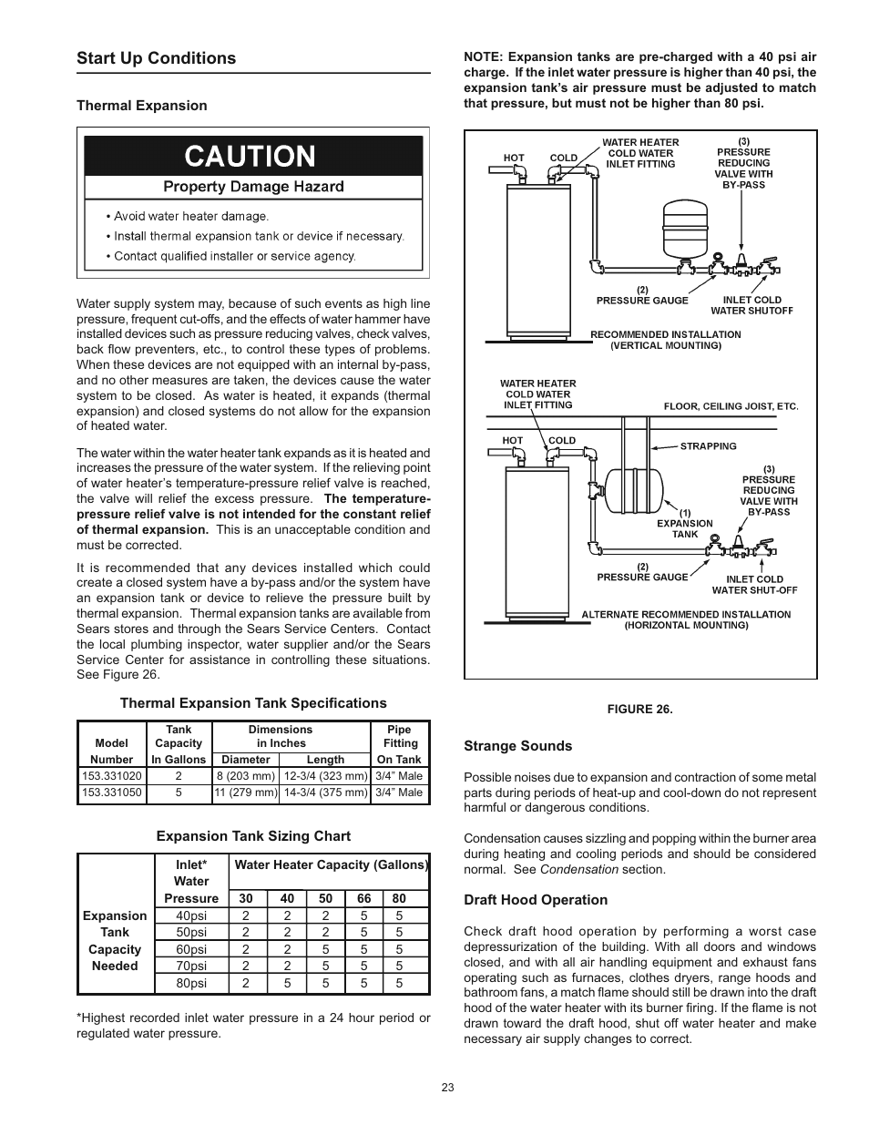 Start up conditions | Kenmore 153.33453 User Manual | Page 23 / 32