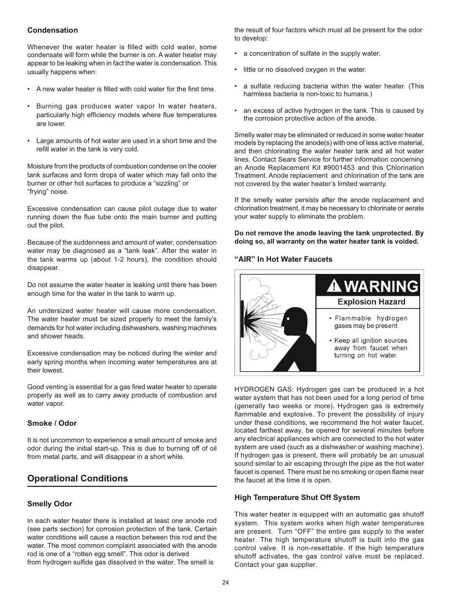 Operational conditions | Kenmore 153.33453 User Manual | Page 24 / 32