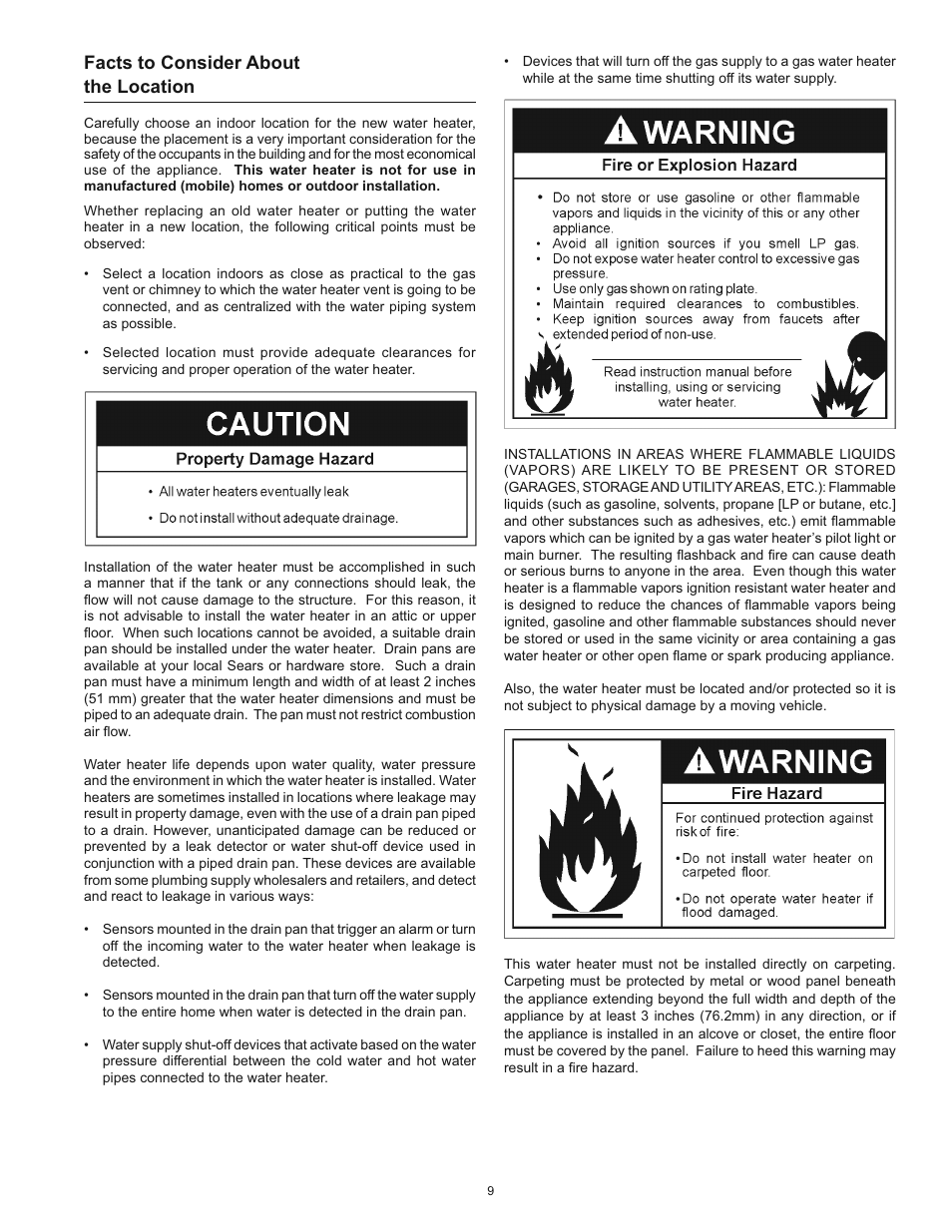 Facts to consider about the location | Kenmore 153.33453 User Manual | Page 9 / 32