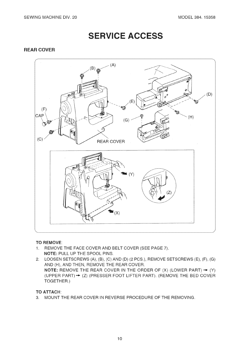 To attach, Service access | Kenmore 385.15358 User Manual | Page 12 / 32