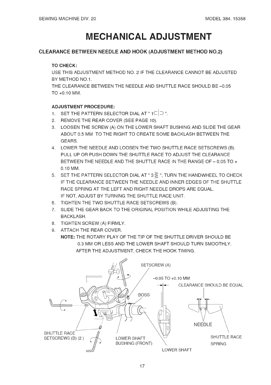 To check, Adjustment procedure, Mechanical adjustment | Kenmore 385.15358 User Manual | Page 19 / 32