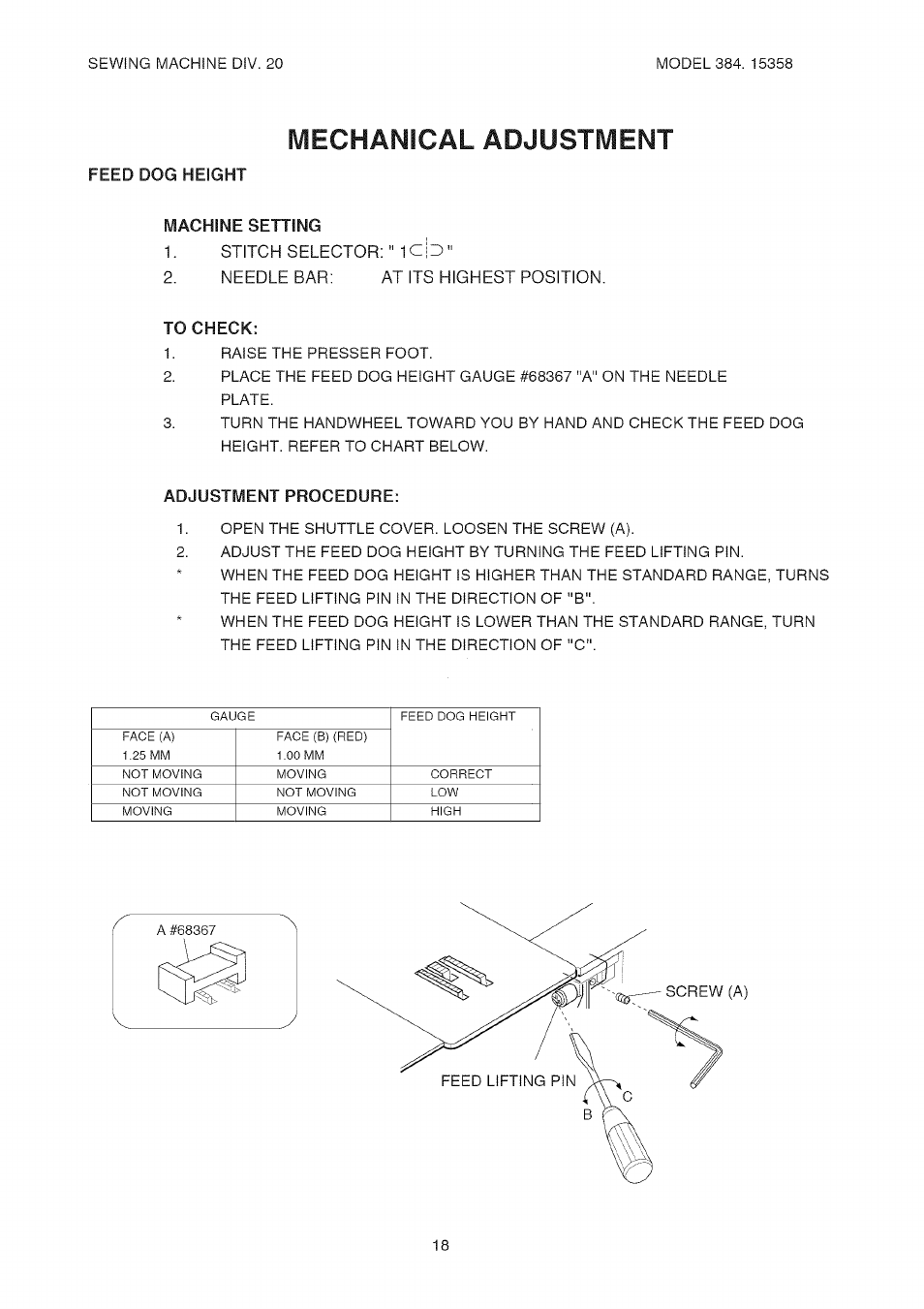 To check, Adjustment procedure, Mechanical adjustment | Kenmore 385.15358 User Manual | Page 20 / 32