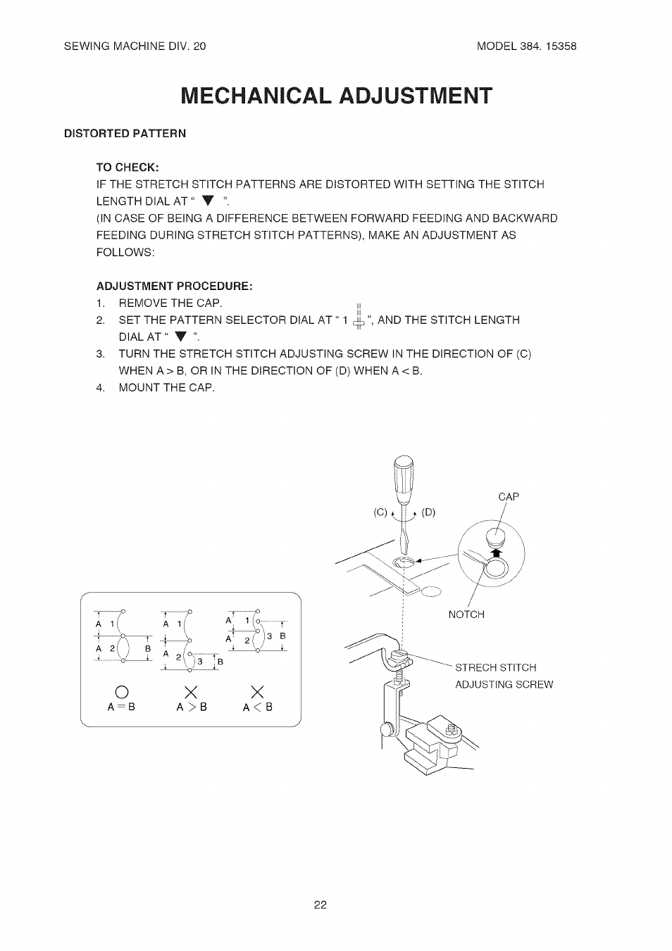 Adjustment procedure, Mechanical adjustment | Kenmore 385.15358 User Manual | Page 24 / 32