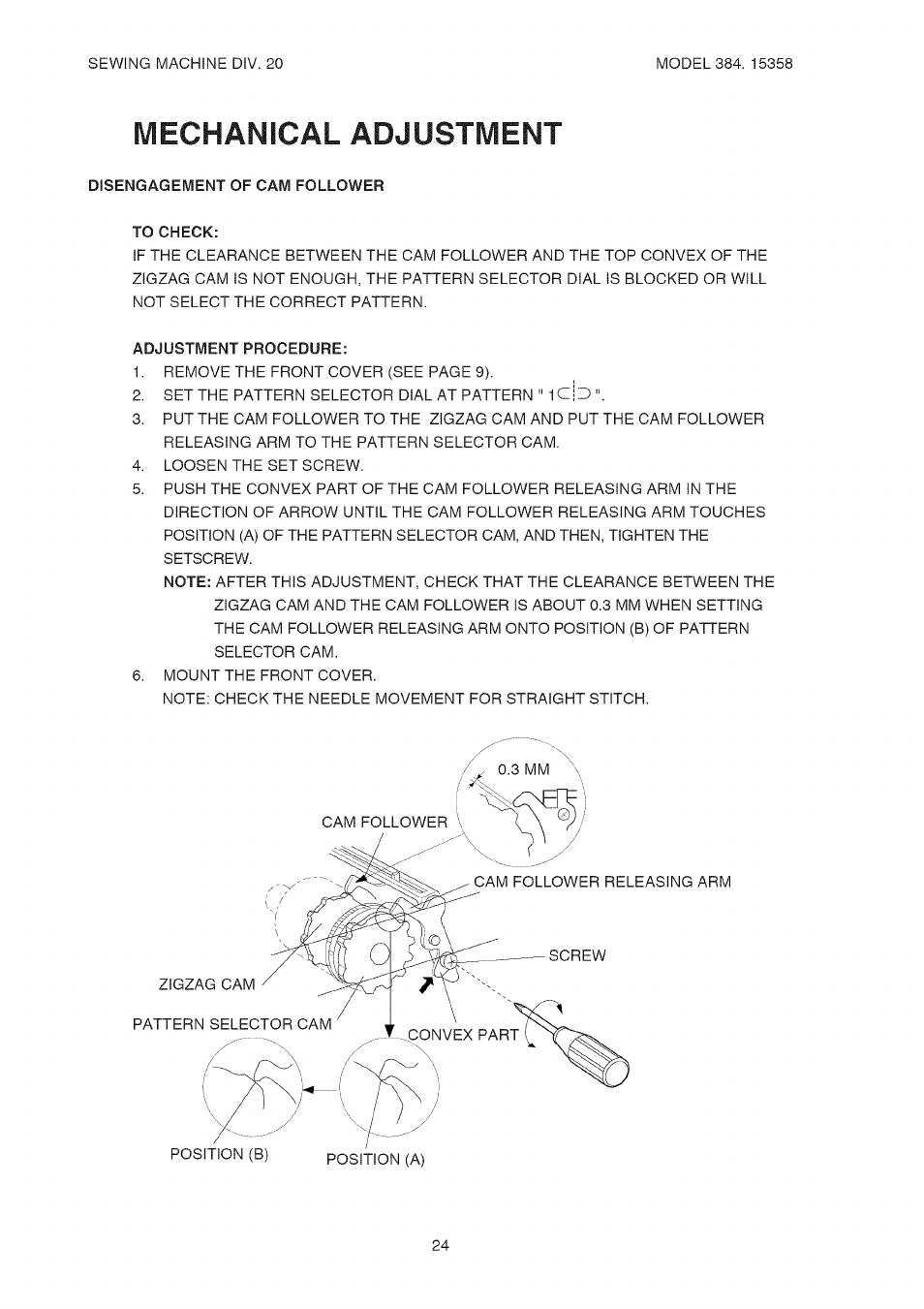 Adjustment procedure, Mechanical adjustment | Kenmore 385.15358 User Manual | Page 26 / 32