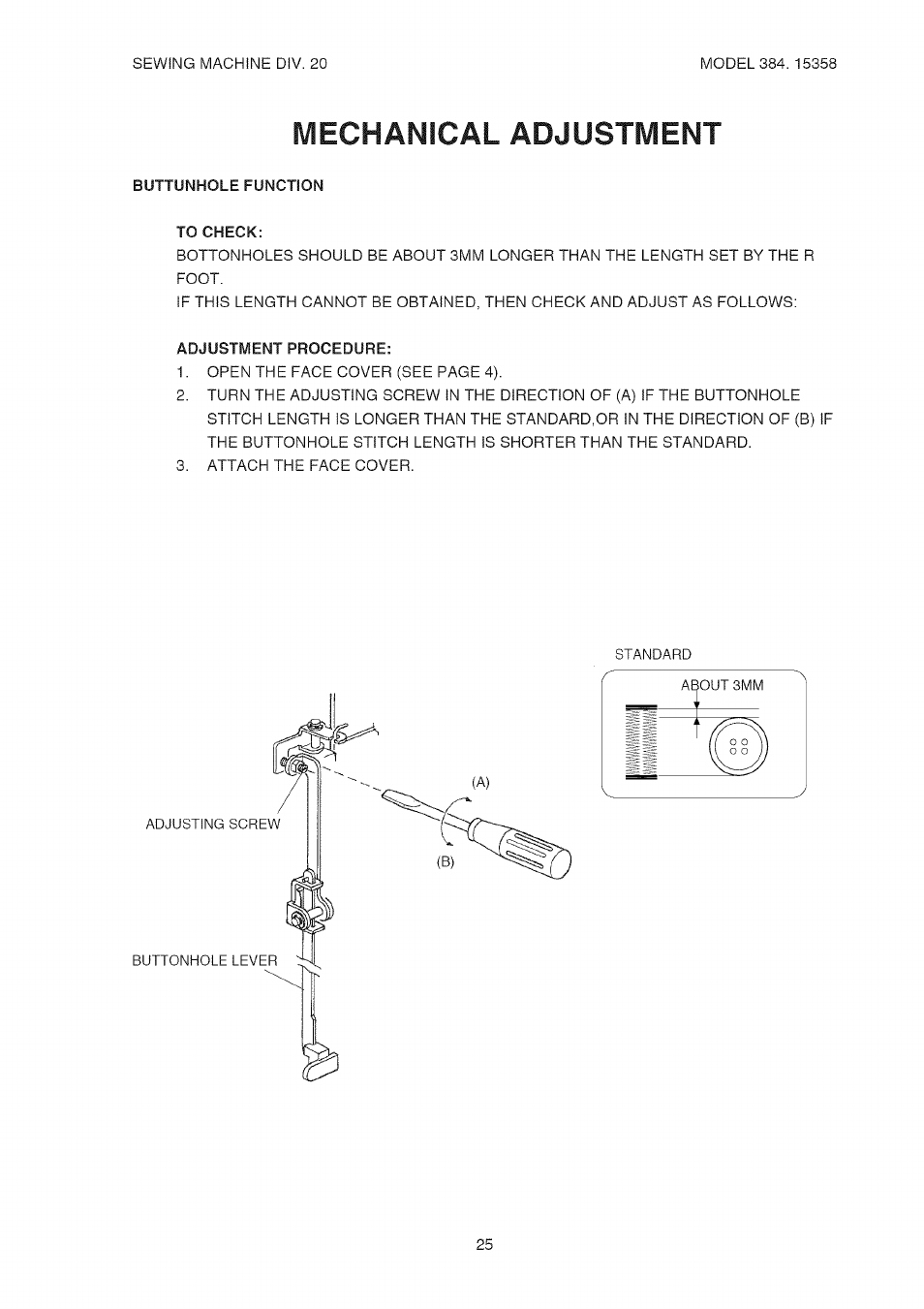 Adjustment procedure, Mechanical adjustment | Kenmore 385.15358 User Manual | Page 27 / 32