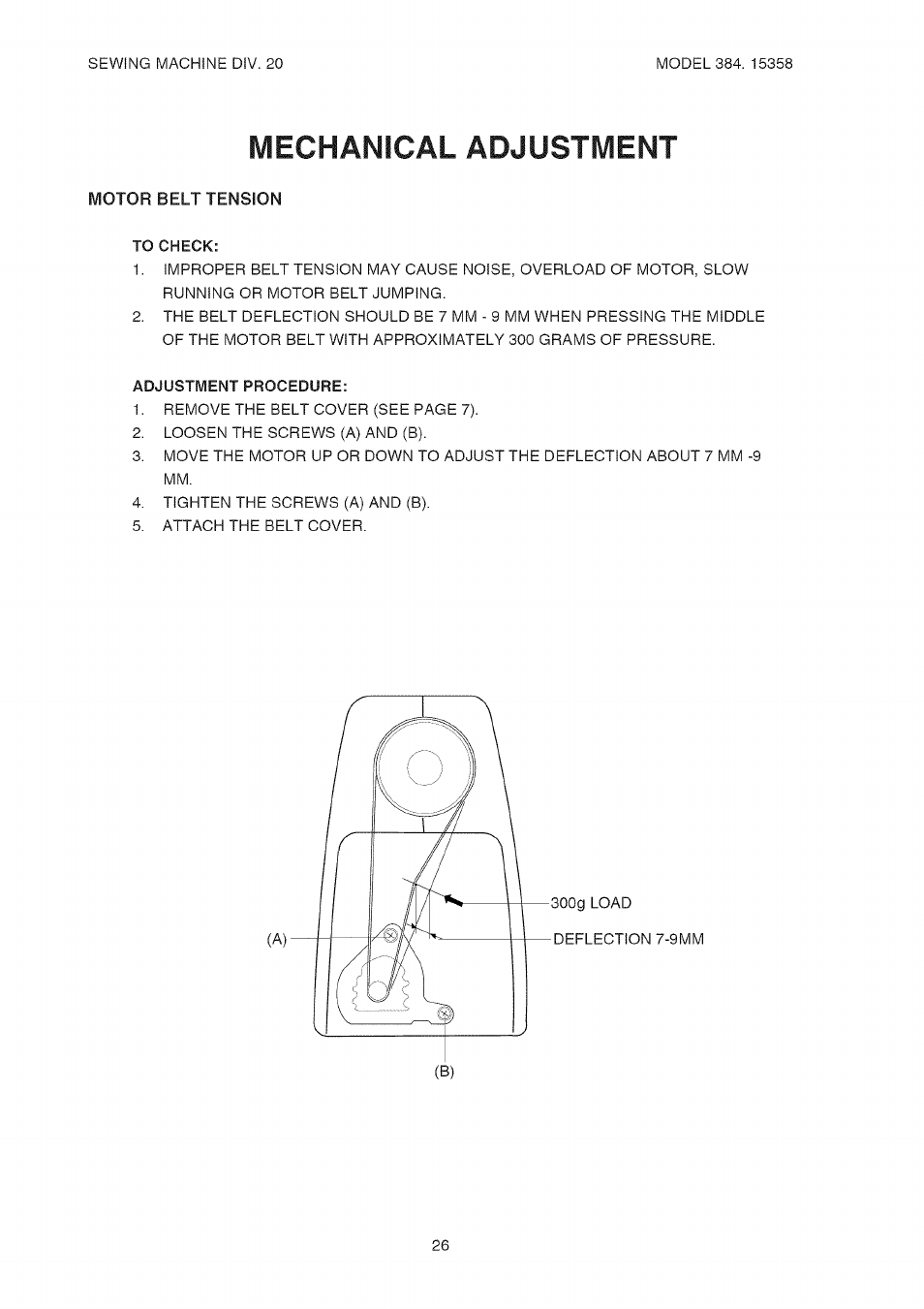 To check, Adjustment procedure, Mechanical adjustment | Kenmore 385.15358 User Manual | Page 28 / 32