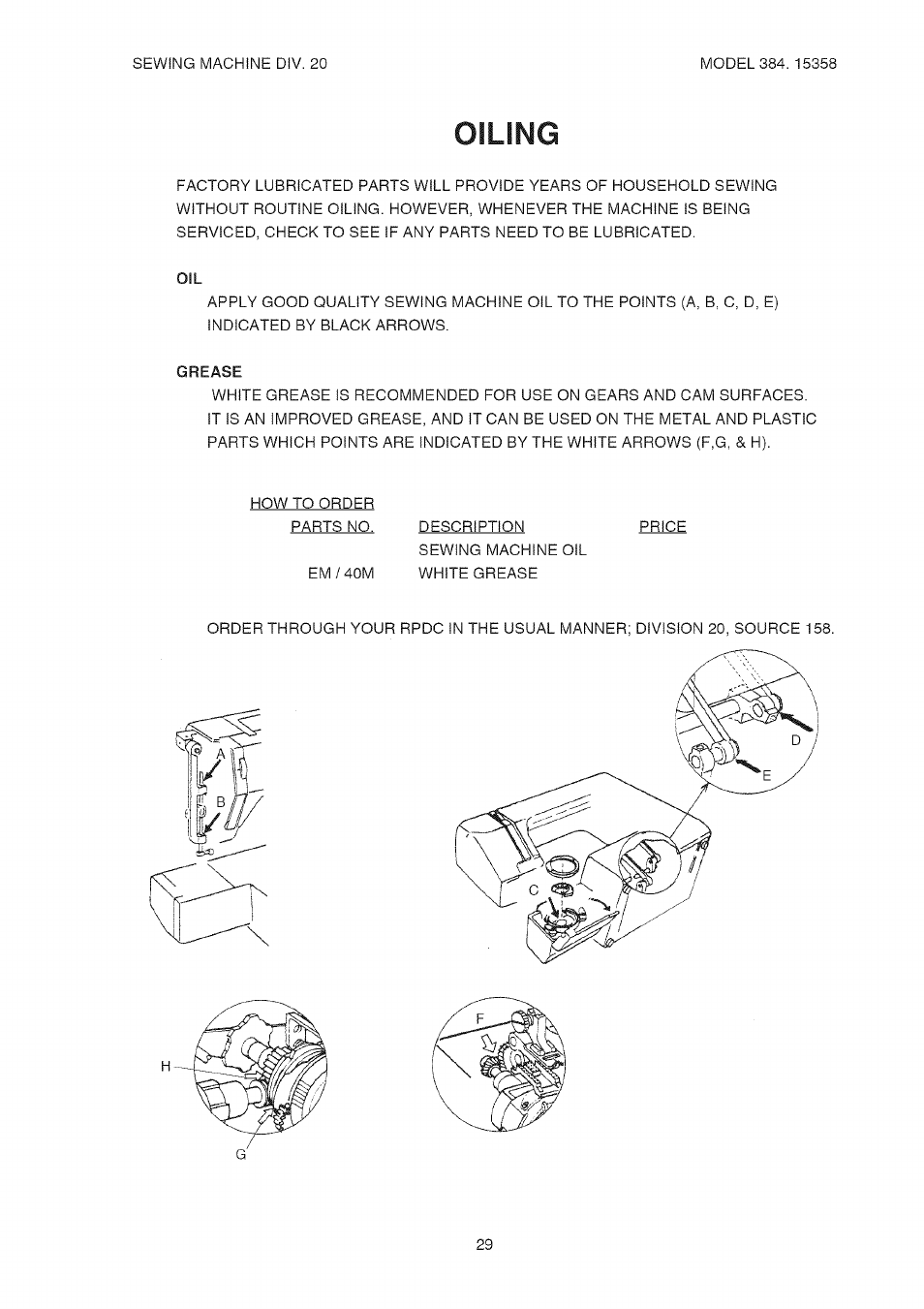 Oiling, Grease | Kenmore 385.15358 User Manual | Page 31 / 32