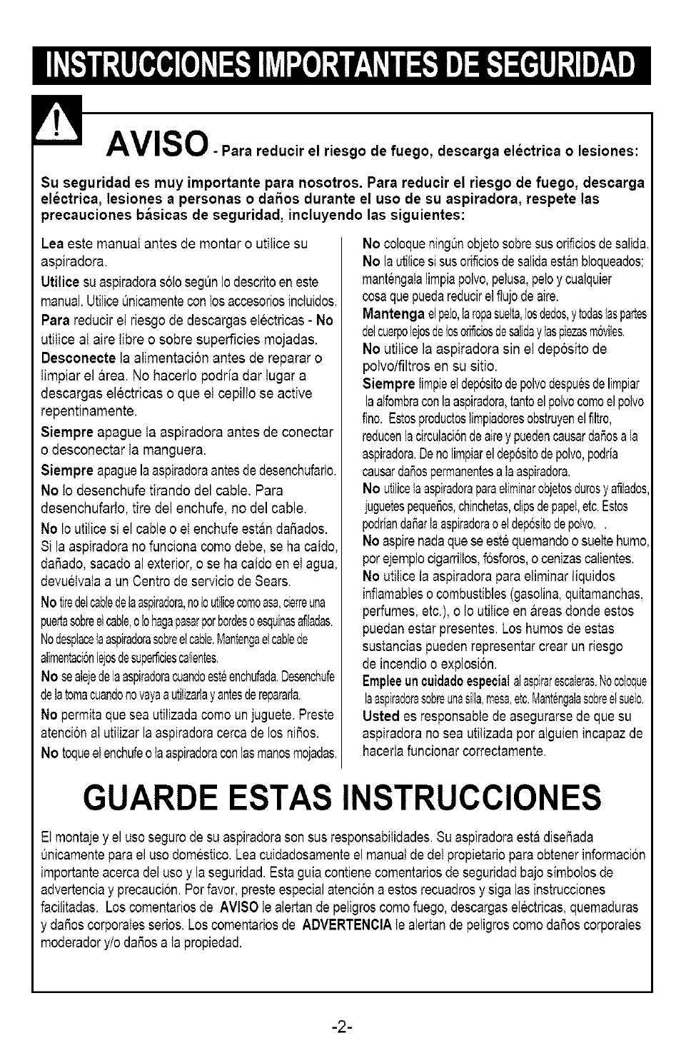 Instrucciones importantes de seguridad, Aviso, Guarde estas instrucciones | Kenmore 721.358205 User Manual | Page 20 / 36