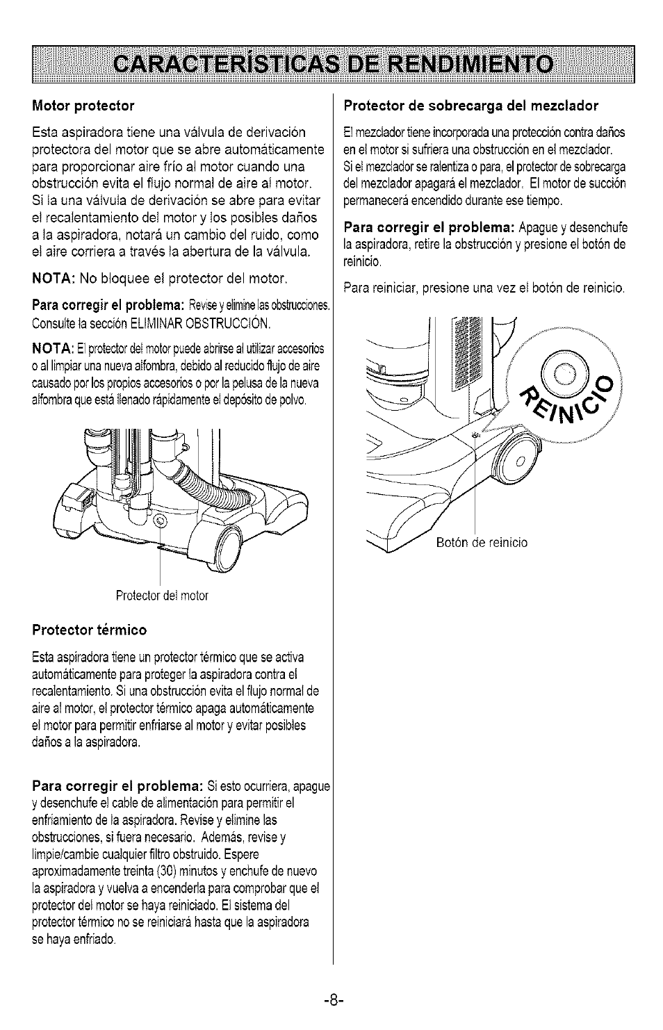 Caracteristicas de rendimiento, C aracterísticas de rendim iento | Kenmore 721.358205 User Manual | Page 26 / 36