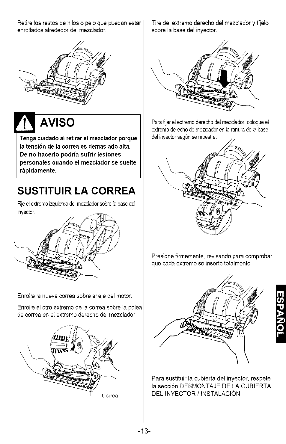 Aviso, Sustituir la correa | Kenmore 721.358205 User Manual | Page 31 / 36