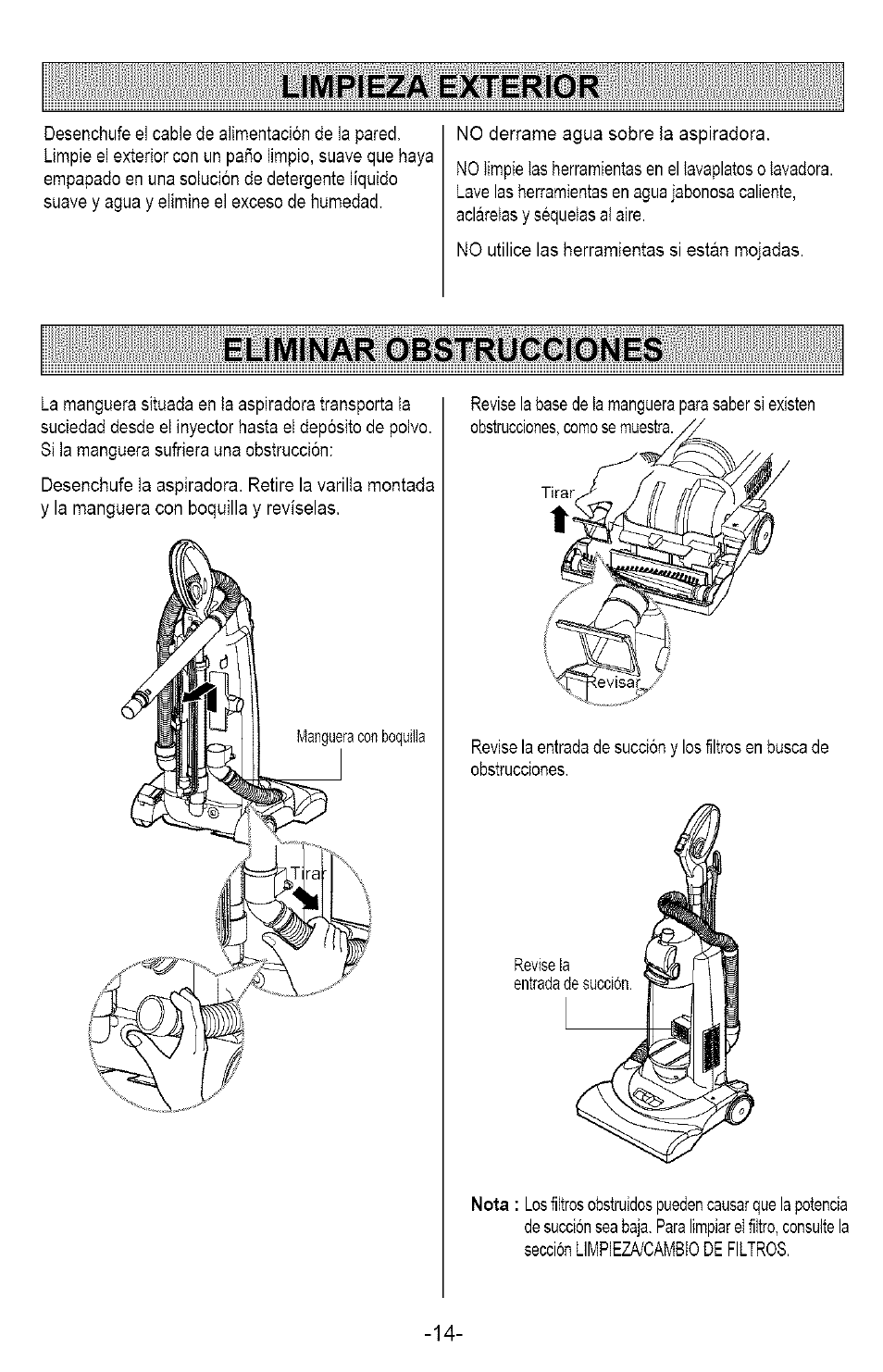 Limpieza exterior, Eliminar obstrucciones | Kenmore 721.358205 User Manual | Page 32 / 36