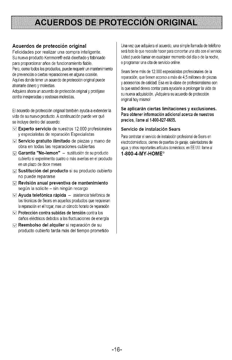 Acuerdos de proteccion original, A cuerdos de protección original | Kenmore 721.358205 User Manual | Page 34 / 36