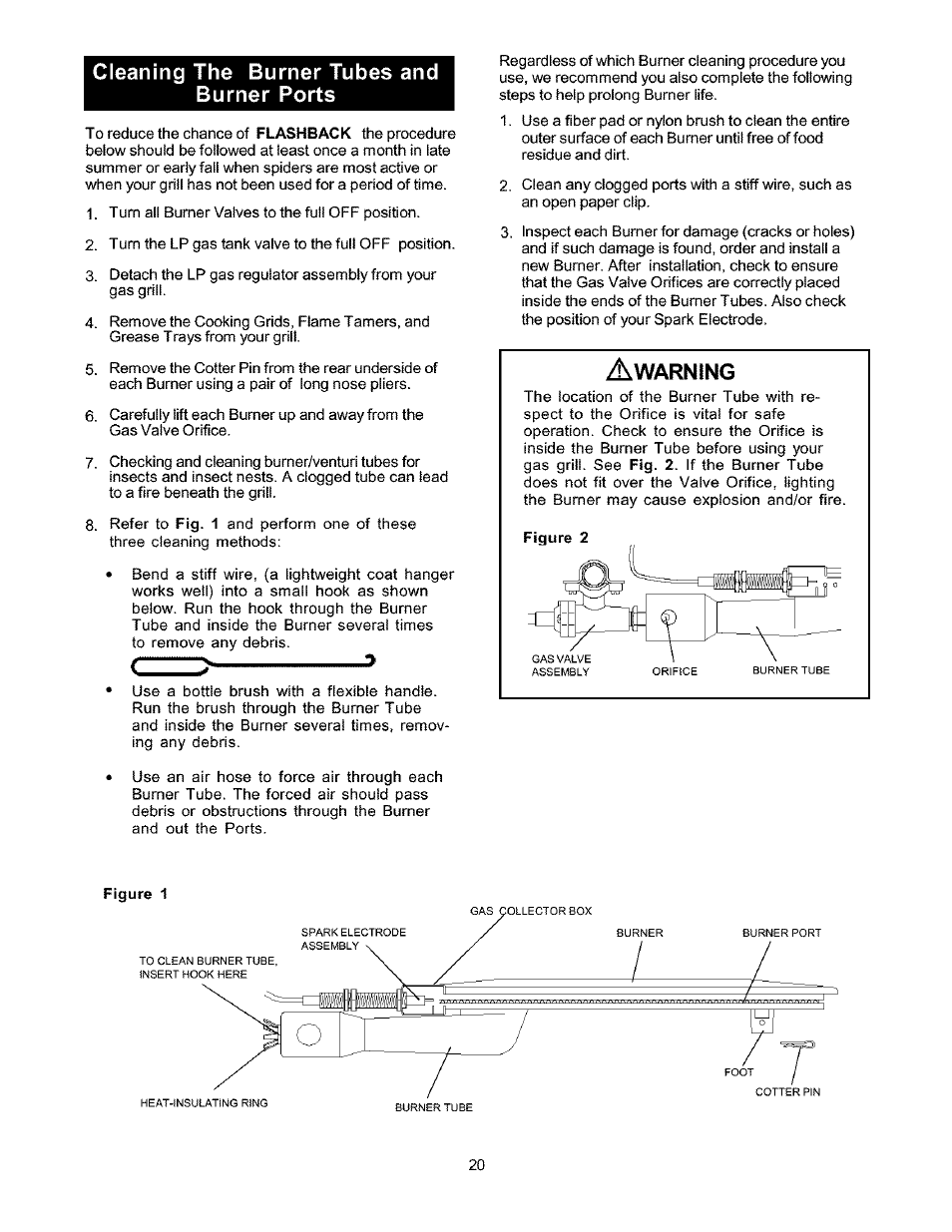 Cleaning the burner tubes and burner ports | Kenmore 141.16223 User Manual | Page 20 / 34