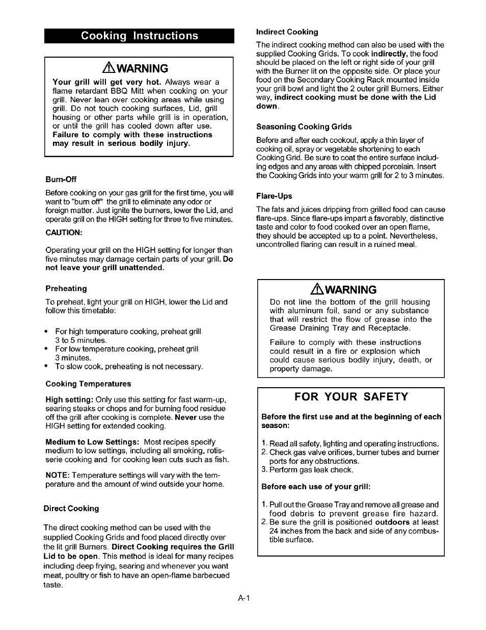 Cooking instructions, Cooking instructions a, For your safety | Kenmore 141.16223 User Manual | Page 22 / 34