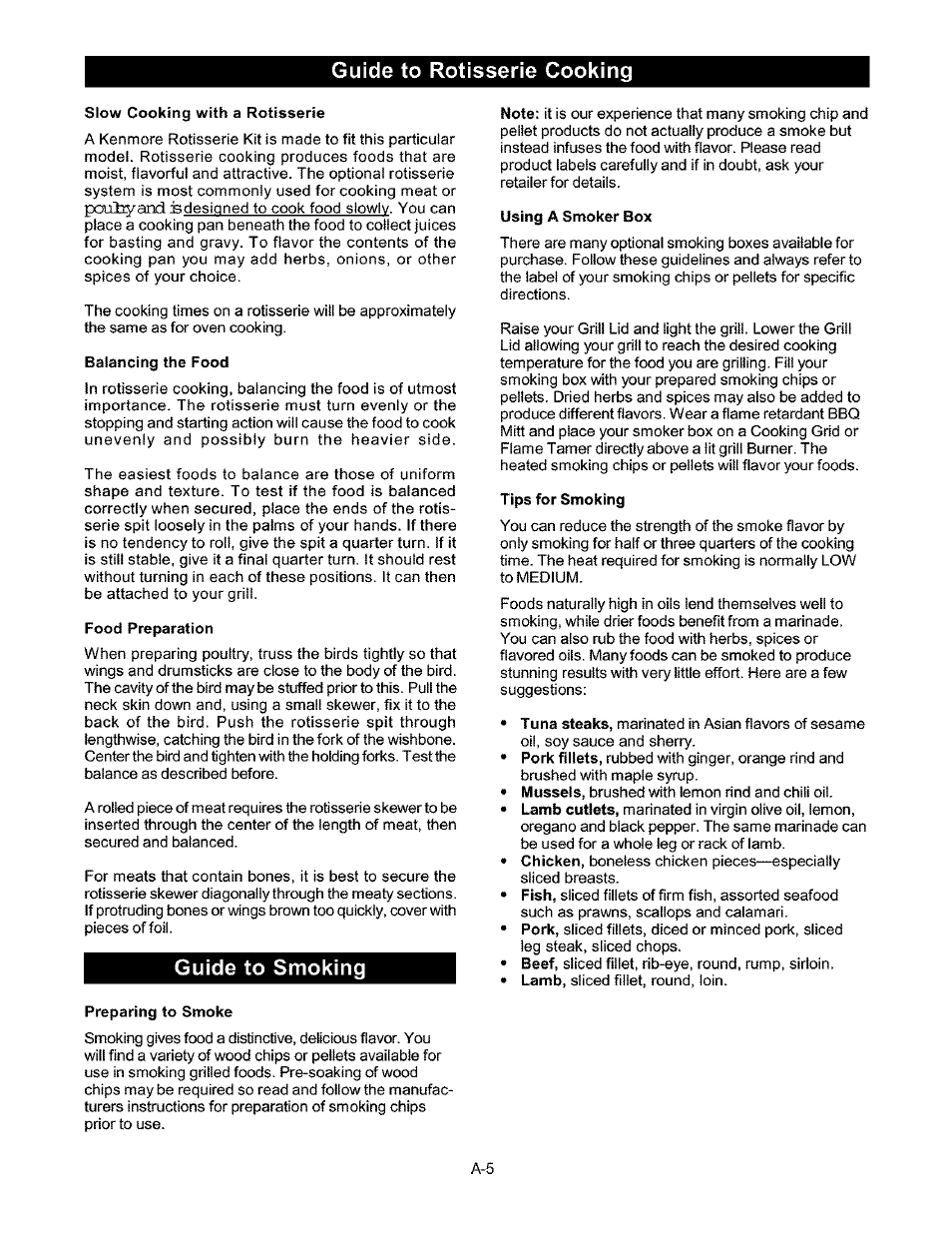 Guide to rôtisserie cooking, Guide to smoking | Kenmore 141.16223 User Manual | Page 26 / 34