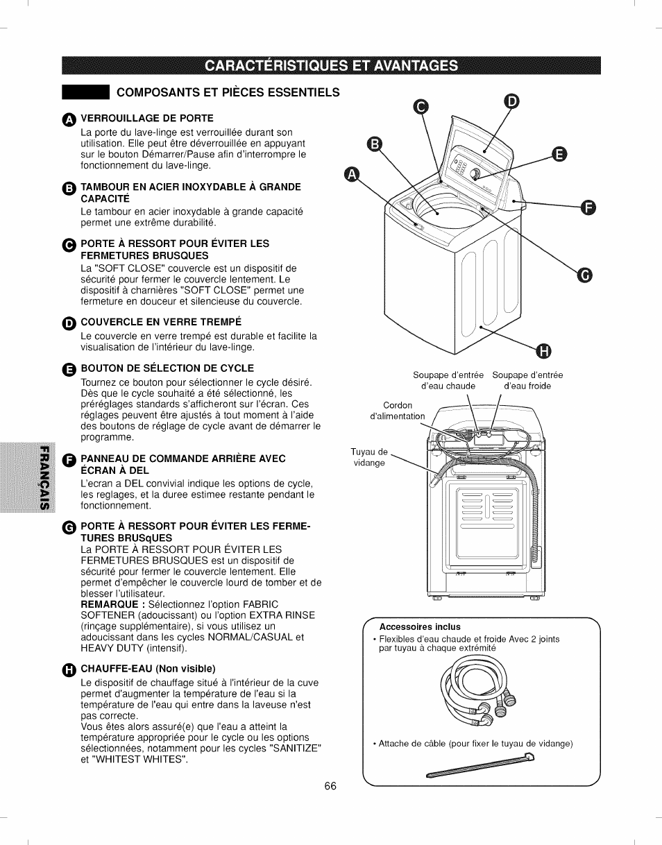 Caracteristiques et avantages, Composants et pieces essentiels | Kenmore ELITE 796.292796 User Manual | Page 66 / 92