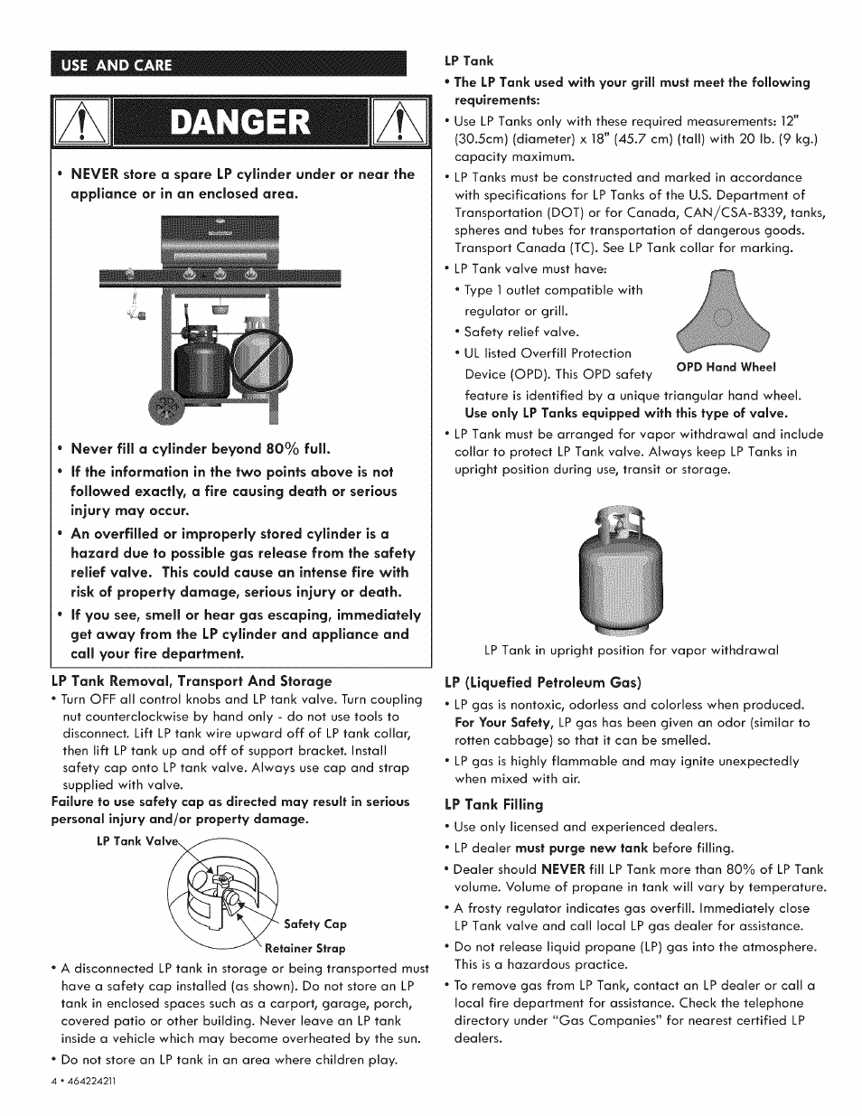 Lp (liquefied petroleum gas), Use and care | Kenmore 415.1613911 User Manual | Page 4 / 24