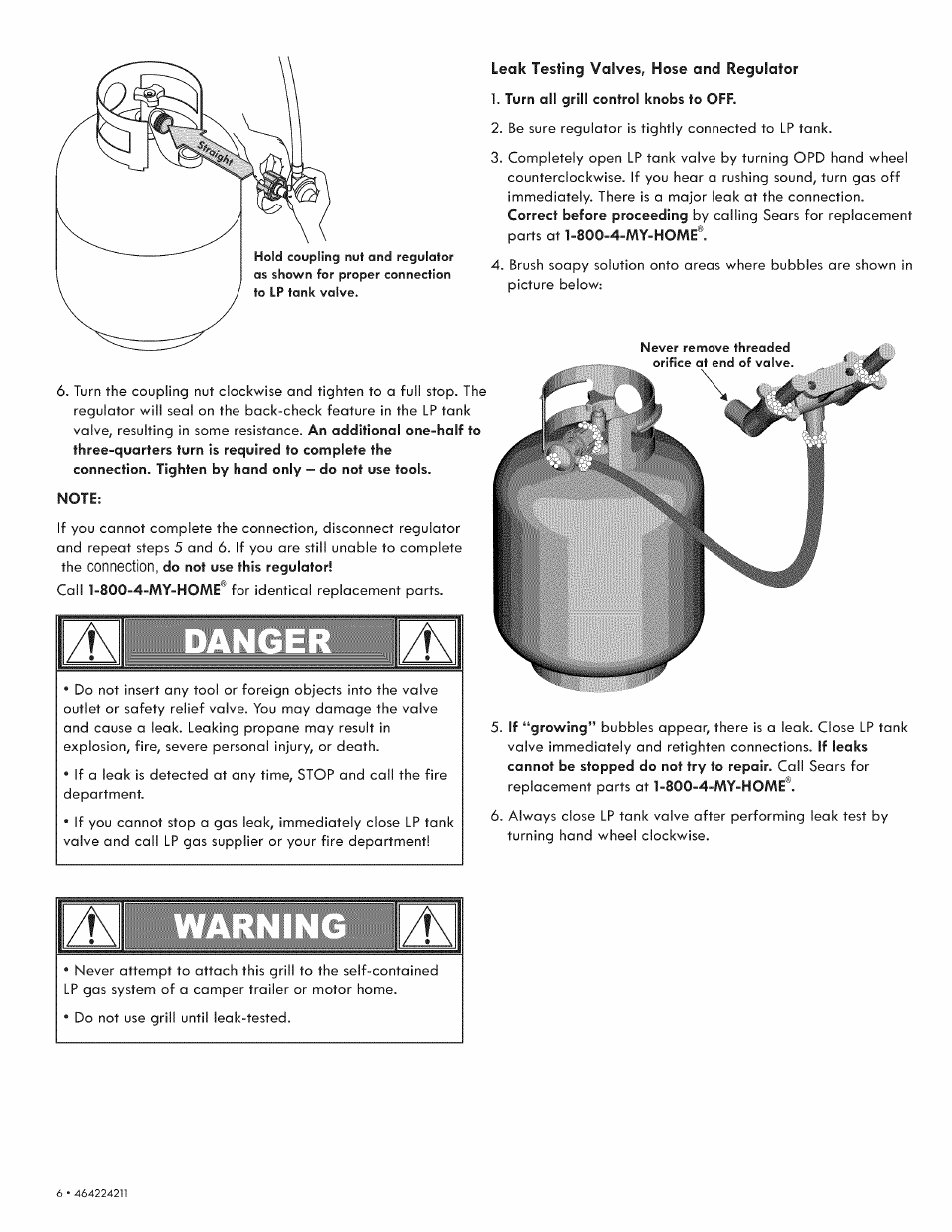 Leak testing valves, hose and regulator | Kenmore 415.1613911 User Manual | Page 6 / 24