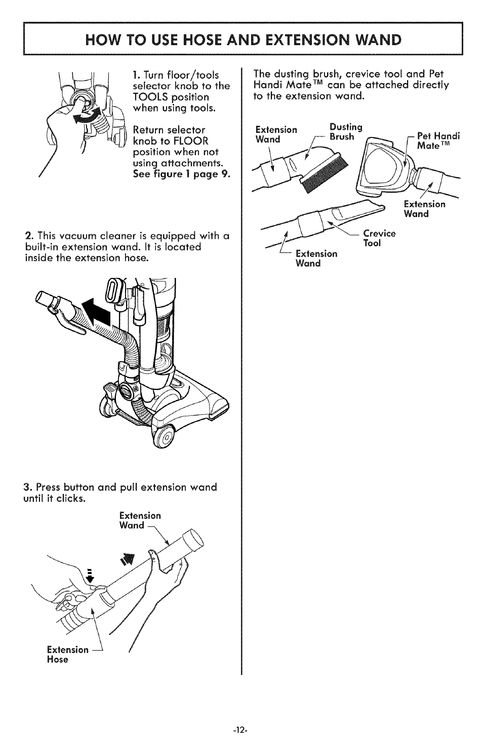 How to use hose and extension wand | Kenmore ASPIRADORA 116.31591 User Manual | Page 12 / 51