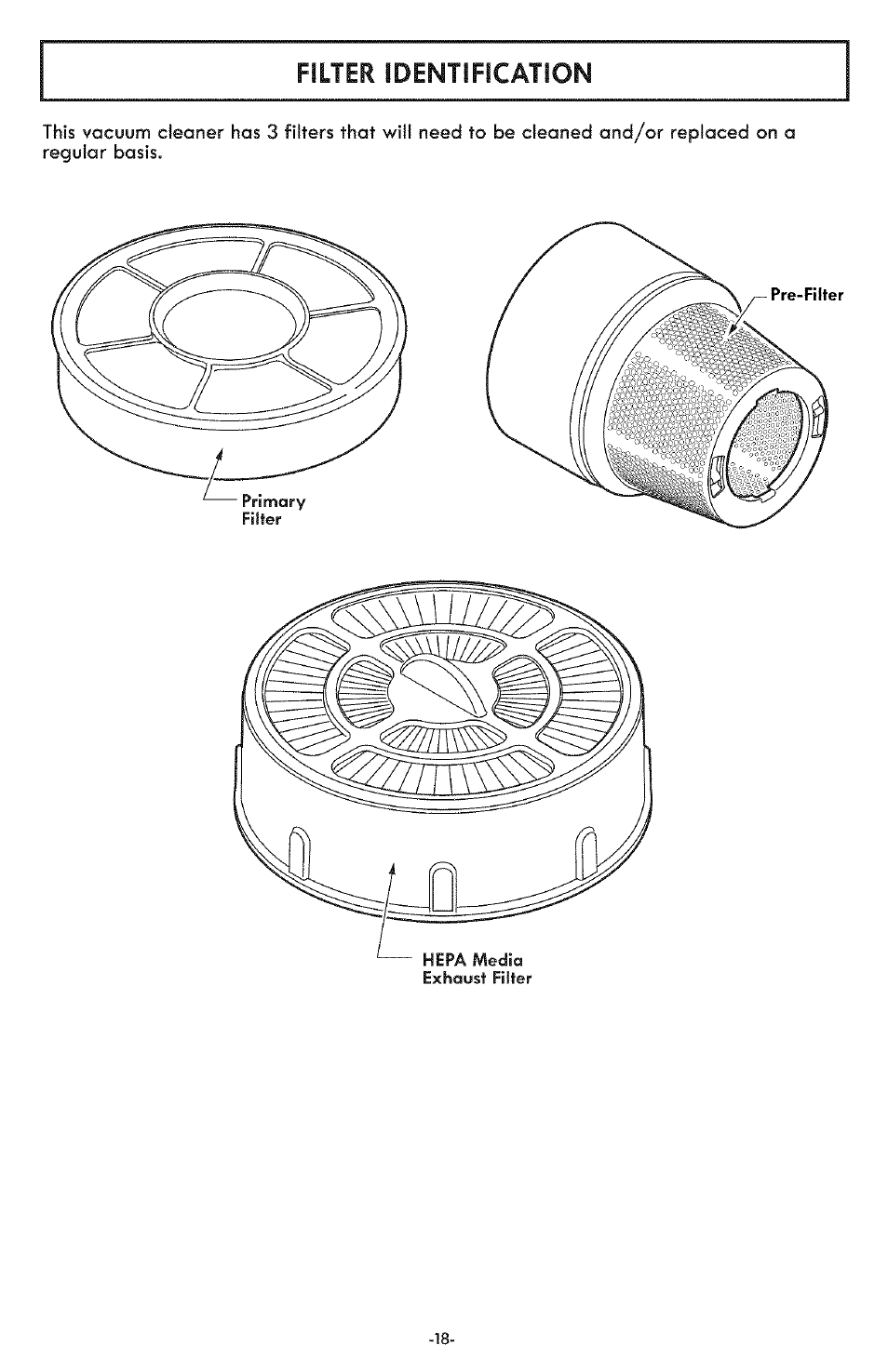 Filter identification | Kenmore ASPIRADORA 116.31591 User Manual | Page 18 / 51